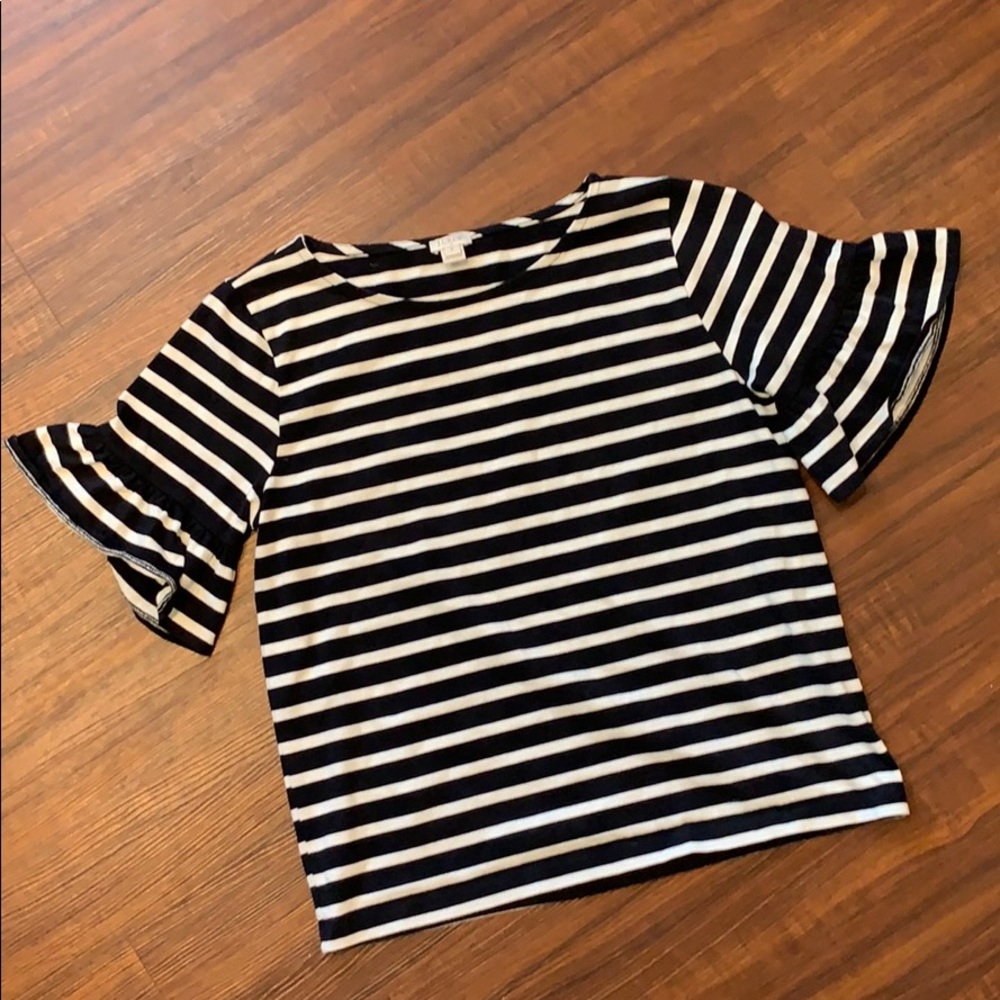 Flutter Sleeve Striped Crewneck J Crew